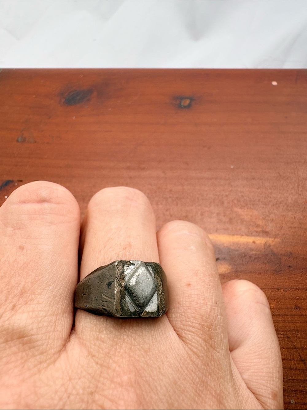 Vintage-Style Men's Metal Signet Ring in Aged Sterling Silver, Possibly Military